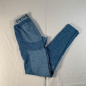 Gymshark Dry Flex Size Small Seamless Mid-Rise Leggings Teal Blue Logo Waist